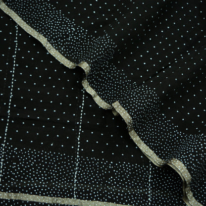 Indian Vintage Black Dupatta Long Stole Block Print Pure Chanderi Silk Scarves Veil Zari