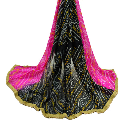 Women Indian Vintage Pink & Black Dupatta Long Stole Pure silk Bandhani Dupatta Veil Scarves soft Boho Wrap