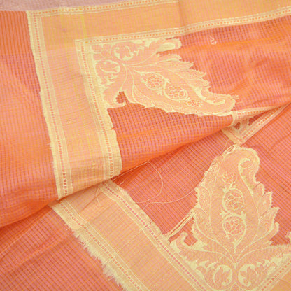 Indian Vintage Dupatta Peach Organza Long Stole Woven Scarves Veil Zari Soft Floral Design