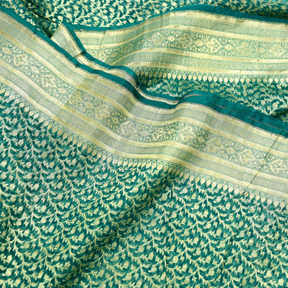 Indian Vintage Sari Heavy Green Pure Organza Silk Woven Brocade Banarasi Sarees Zari 5Yd Ethnic Fabric Dress Making Wedding Sarees