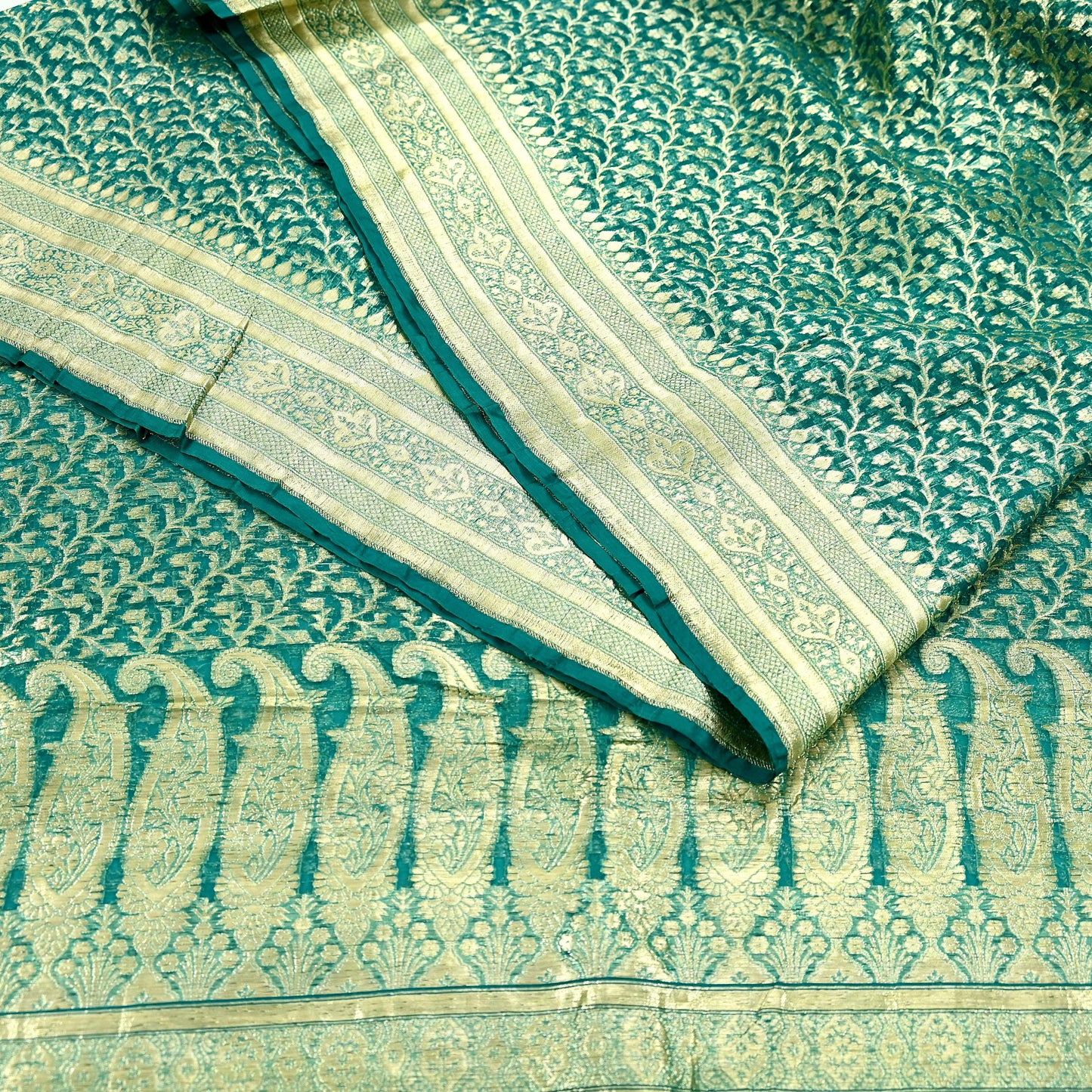 Indian Vintage Sari Heavy Green Pure Organza Silk Woven Brocade Banarasi Sarees Zari 5Yd Ethnic Fabric Dress Making Wedding Sarees
