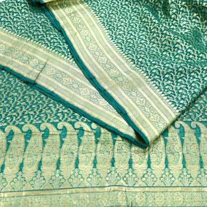 Indian Vintage Sari Heavy Green Pure Organza Silk Woven Brocade Banarasi Sarees Zari 5Yd Ethnic Fabric Dress Making Wedding Sarees