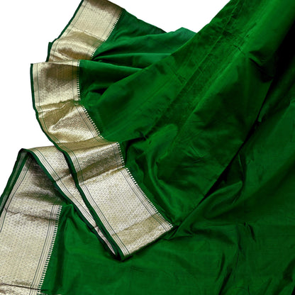 Indian Vintage Sari Green Mysore Silk Woven Sarees Craft Fabric 5Yd Ethnic South silk Dress Making Crafting Upcycle Quilting Zari Border