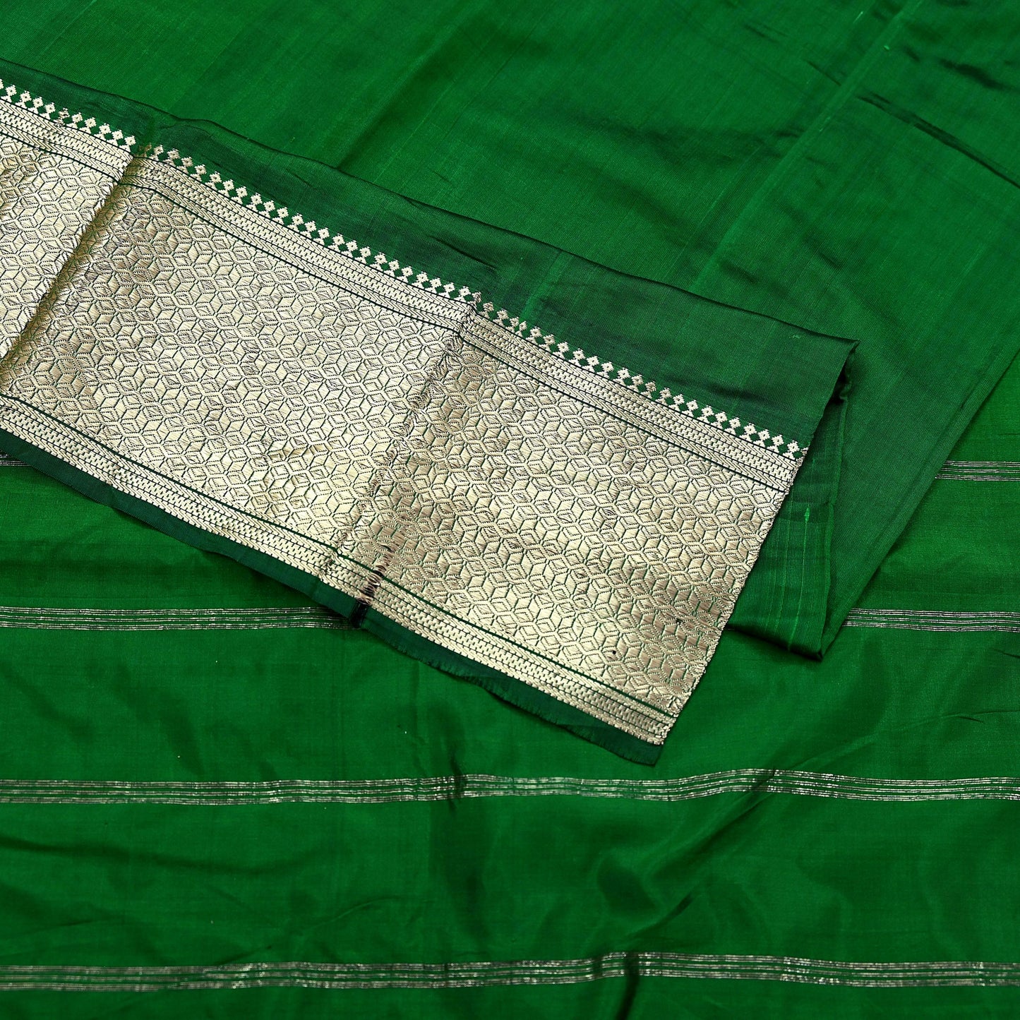 Indian Vintage Sari Green Mysore Silk Woven Sarees Craft Fabric 5Yd Ethnic South silk Dress Making Crafting Upcycle Quilting Zari Border