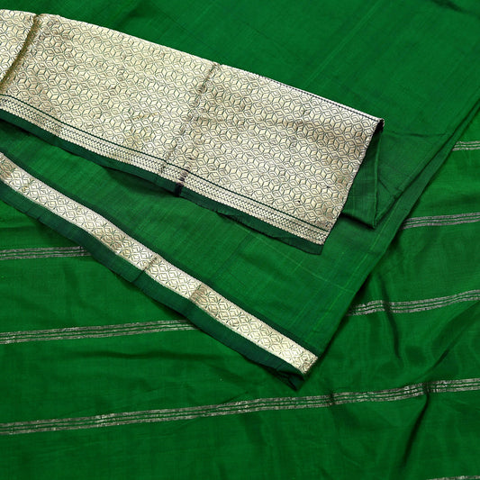 Indian Vintage Sari Green Mysore Silk Woven Sarees Craft Fabric 5Yd Ethnic South silk Dress Making Crafting Upcycle Quilting Zari Border