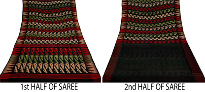Indian Vintage Sarees Black Pure Cotton Hand Woven Jamdani Sari 5yd Ethnic Floral Craft Fabric Dress making Upcycle Crafting Quilting