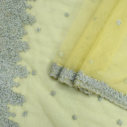 Indian Vintage Sari Yellow Net/Mesh Hand Embroidered Sarees Craft Fabric 6Yd Sewing Soft Zardozi/Dabka Zari Sequins Wedding sarees