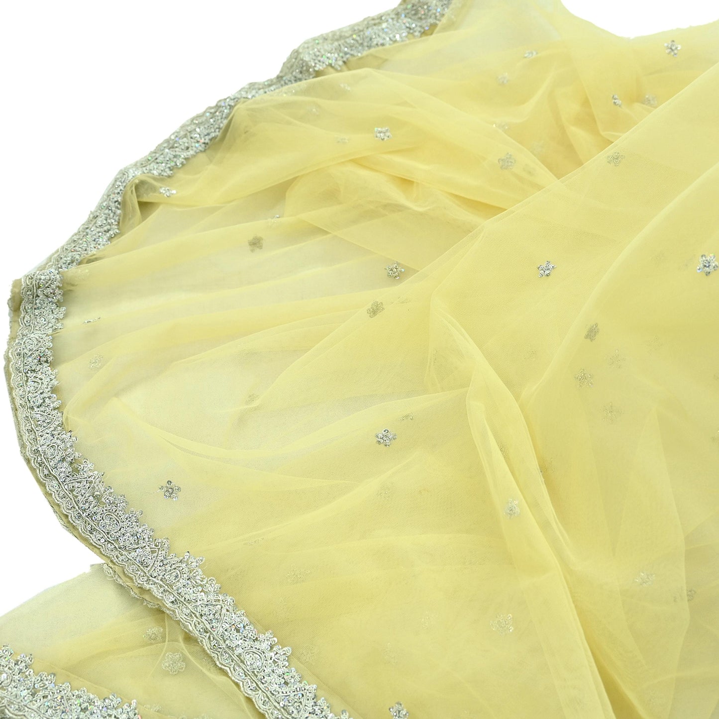 Indian Vintage Sari Yellow Net/Mesh Hand Embroidered Sarees Craft Fabric 6Yd Sewing Soft Zardozi/Dabka Zari Sequins Wedding sarees