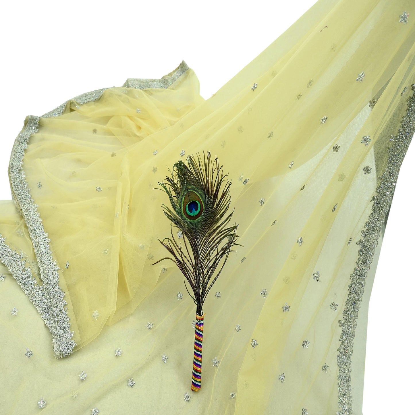 Indian Vintage Sari Yellow Net/Mesh Hand Embroidered Sarees Craft Fabric 6Yd Sewing Soft Zardozi/Dabka Zari Sequins Wedding sarees