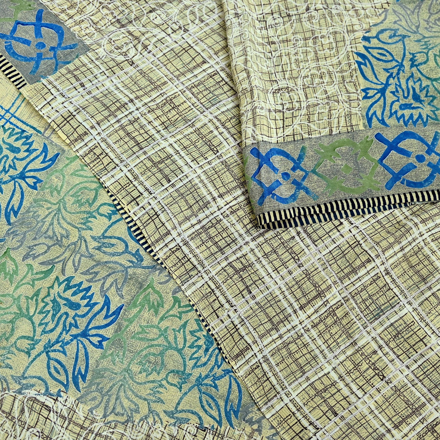 Indian Vintage Sari Beige Pure Crepe Silk Printed Sarees 5yd Sewing Floral Soft Craft Fabric Wrap Dress making Upcycle Crafting Quilting