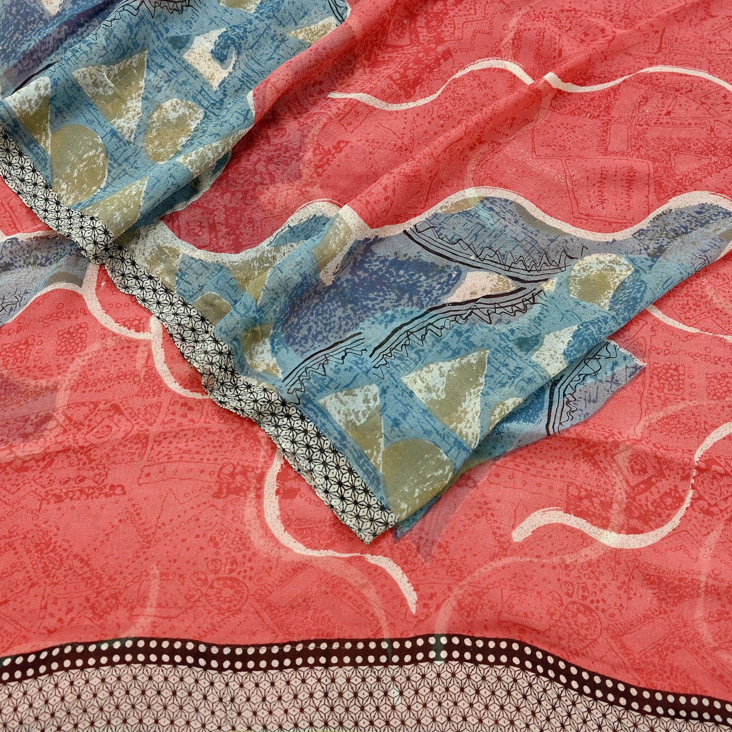 Indian Vintage Sari Pink Pure Georgette Silk Printed Saree Craft Fabric Sewing 5Yd Soft Light Dress Making Crafting Quilting Upcycle