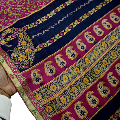 Indian Vintage Sari Purple & Blue Pure Silk Printed Sarees 6yd Sewing Craft Fabric Dress Making Wrap Boho Upcycle Quilting Crafting Zari