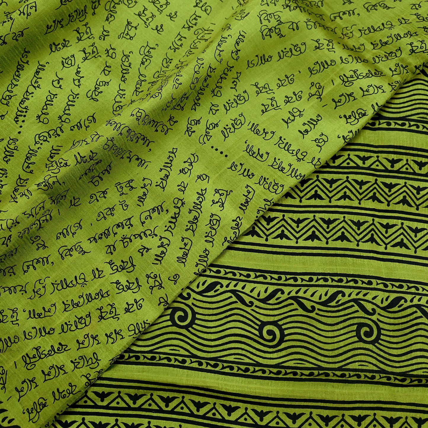Indian Vintage Sari Black & Green 100% Pure Silk Printed Sarees Craft Fabric 5yd Sewing Dress Making Crafting Quilting