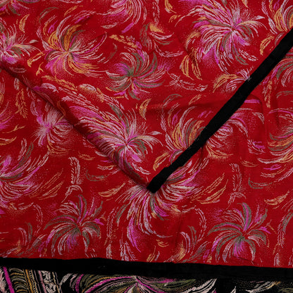 Indian Vintage Sari Black & Red Pure Silk Printed Sarees 5yd Sewing Craft Fabric Dress Making Soft Quilting Crafting Upcycle Used Floral