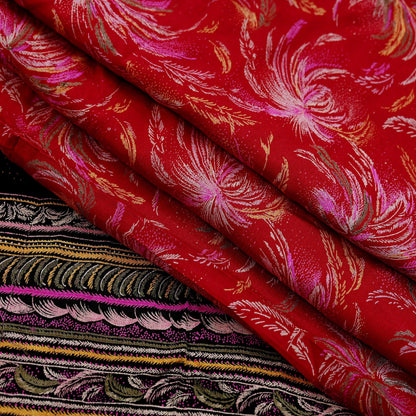 Indian Vintage Sari Black & Red Pure Silk Printed Sarees 5yd Sewing Craft Fabric Dress Making Soft Quilting Crafting Upcycle Used Floral