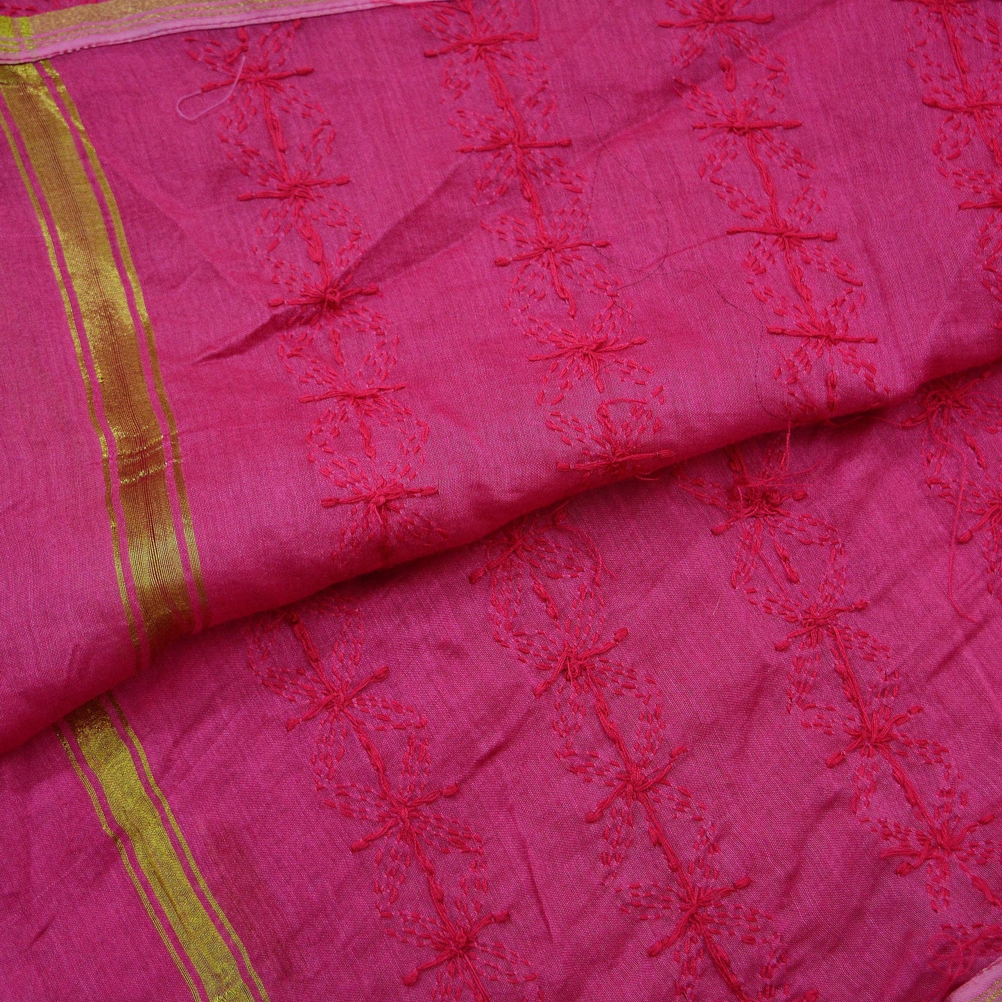 Indian Vintage Pink Dupatta Long Stole Hand Embroidered Mukesh Pure Chanderi Silk Scarves Veil Golden Zari Soft Fringes Zardozi/ Dabka