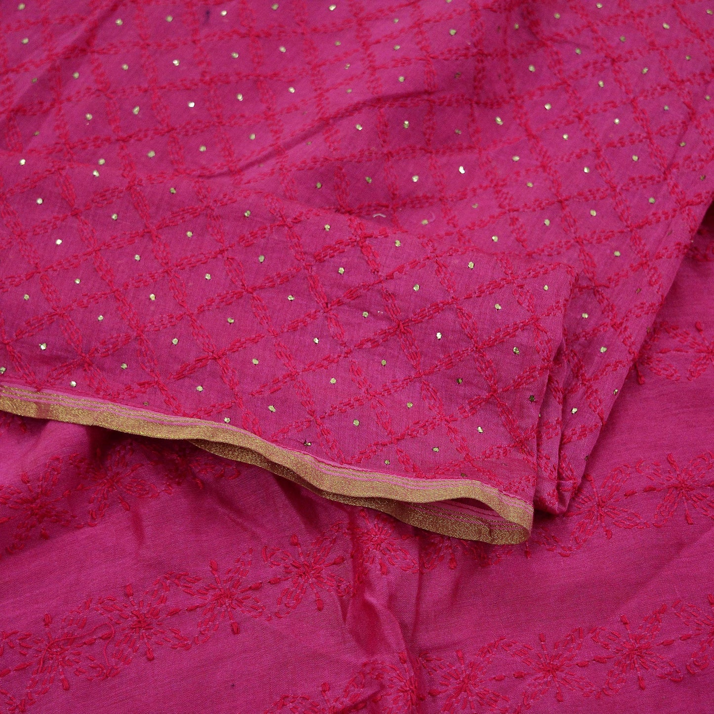 Indian Vintage Pink Dupatta Long Stole Hand Embroidered Mukesh Pure Chanderi Silk Scarves Veil Golden Zari Soft Fringes Zardozi/ Dabka