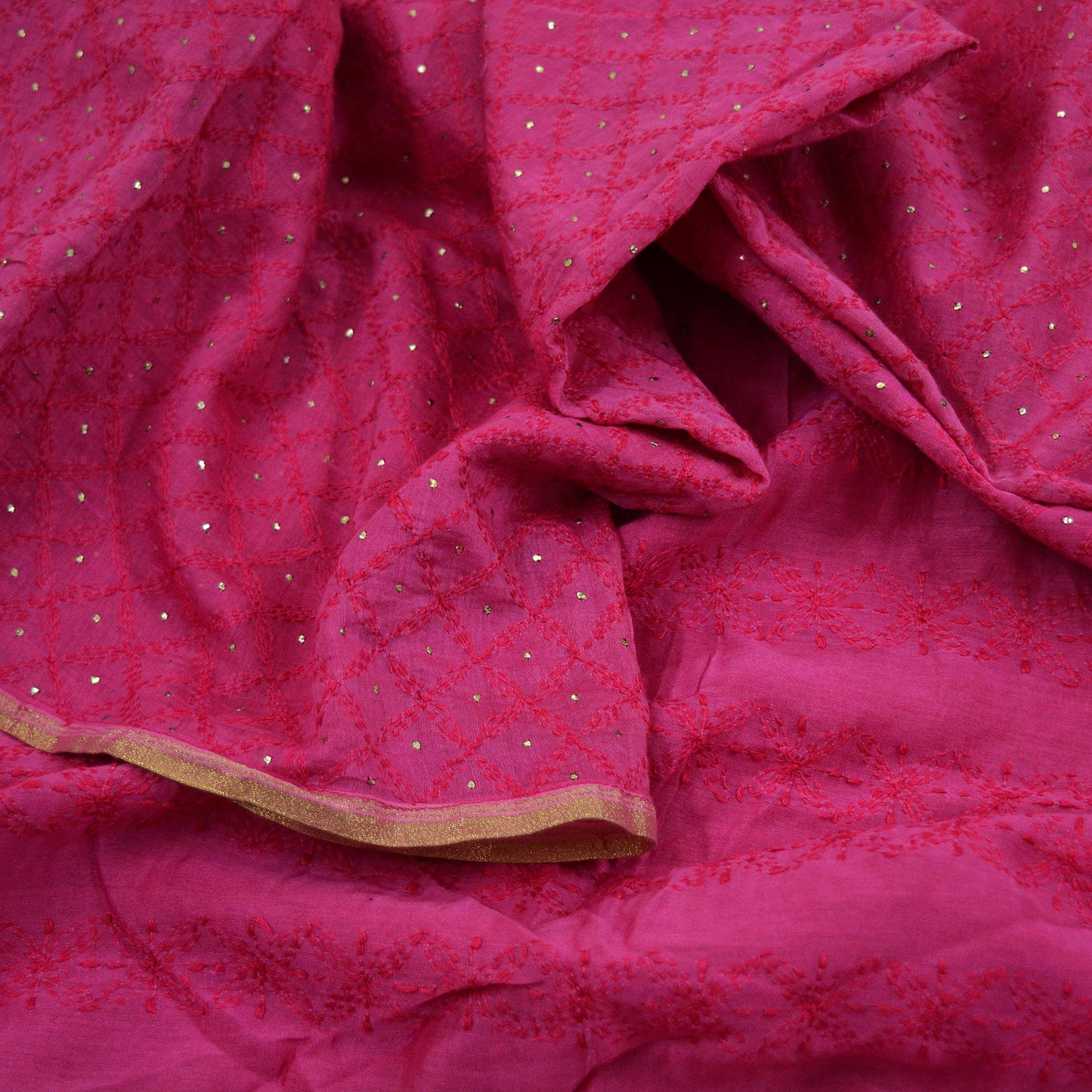 Indian Vintage Pink Dupatta Long Stole Hand Embroidered Mukesh Pure Chanderi Silk Scarves Veil Golden Zari Soft Fringes Zardozi/ Dabka