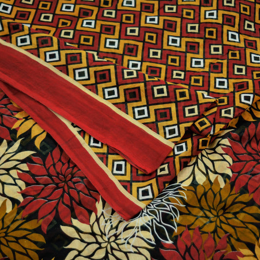 Indian Vintage Red Saree Printed Pure Cotton Sari Craft Fabric Soft 5Yd Sewing Sarong Wrap Boho Quilting Crafting Upcycle Dress making