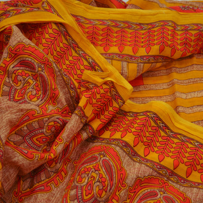 Indian Vintage Saffron Saree Printed Pure Cotton Indian Sari Craft Fabric 5Yd Sewing Soft Sarong Wrap Boho Floral Quilting Crafting