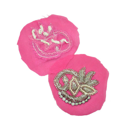 Indian Vintage 5 Pcs Rare Appliques Pink Georgette Applique VERY OLD ANTIQUE Vintage Embroidered Snippets Remnants Craft Journals