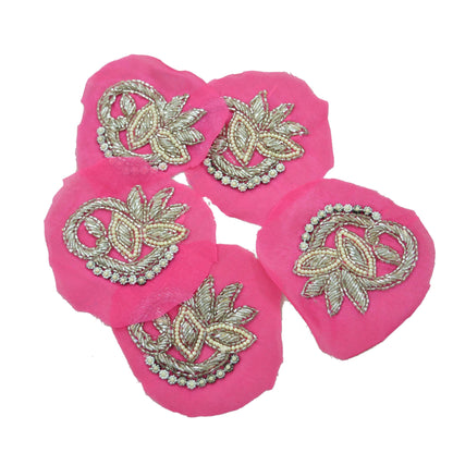 Indian Vintage 5 Pcs Rare Appliques Pink Georgette Applique VERY OLD ANTIQUE Vintage Embroidered Snippets Remnants Craft Journals