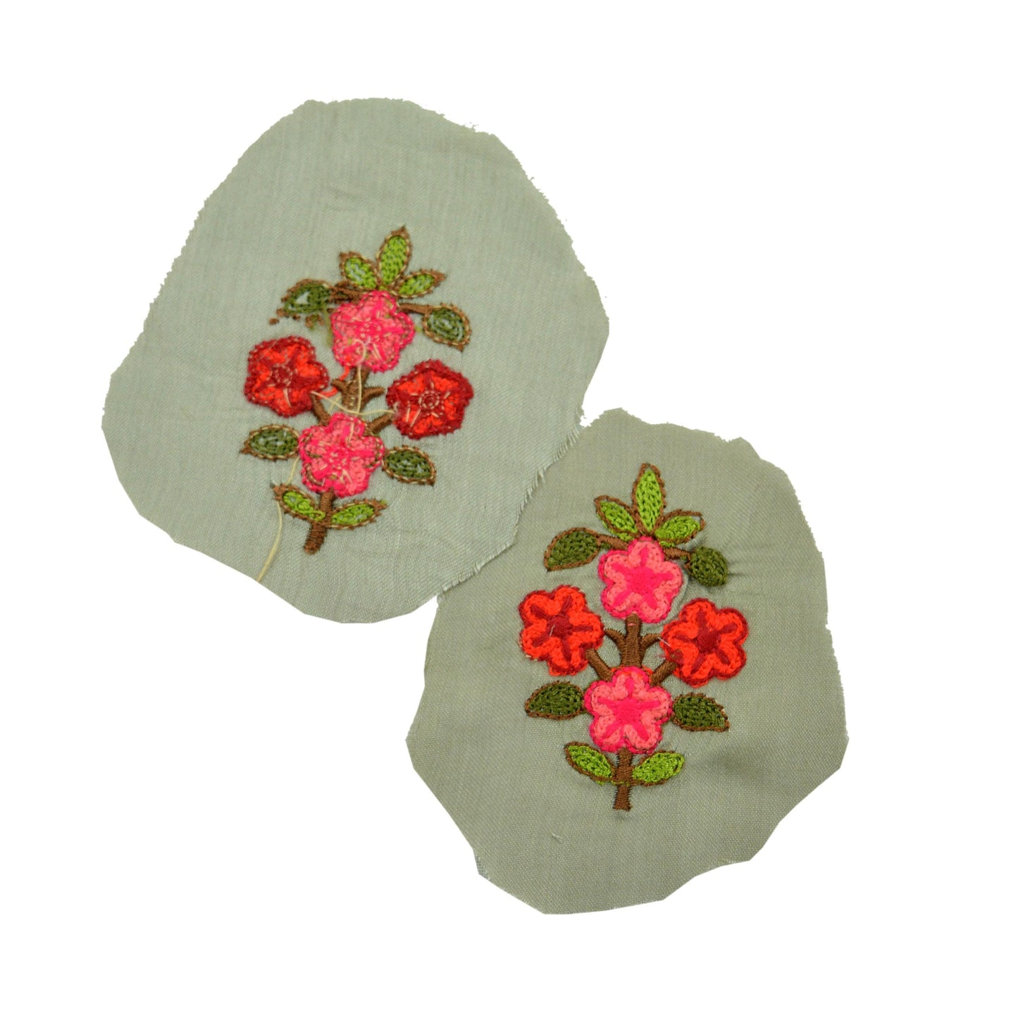 Indian Vintage 5 Pcs Rare Appliques Green Cotton Applique VERY OLD ANTIQUE Vintage Embroidered Snippets Remnants Craft Journals