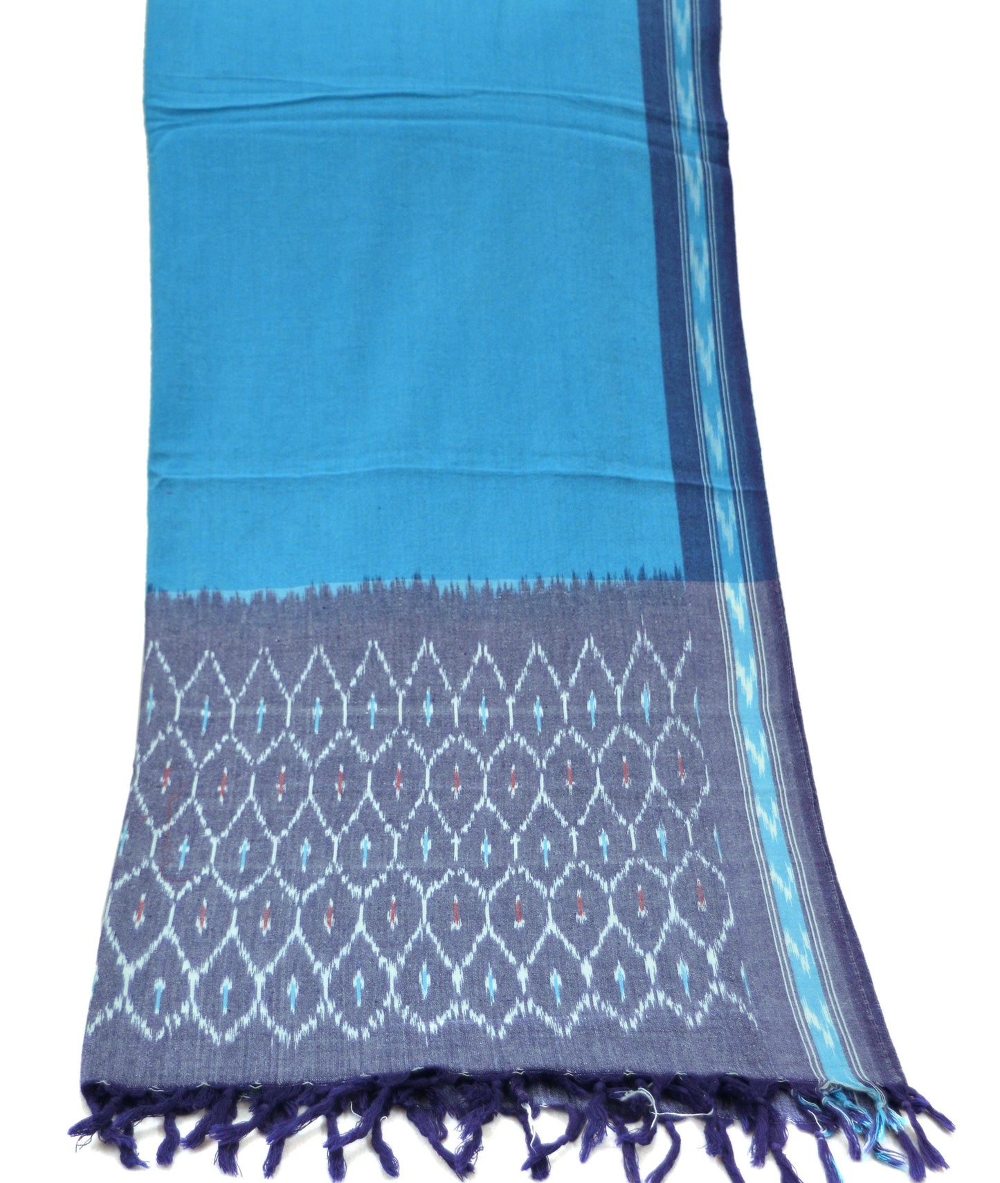 Indian Vintage Dupatta Blue Long Stole Hand woven Sambalpuri Ikat Hijab Pure Cotton Scarves Veil