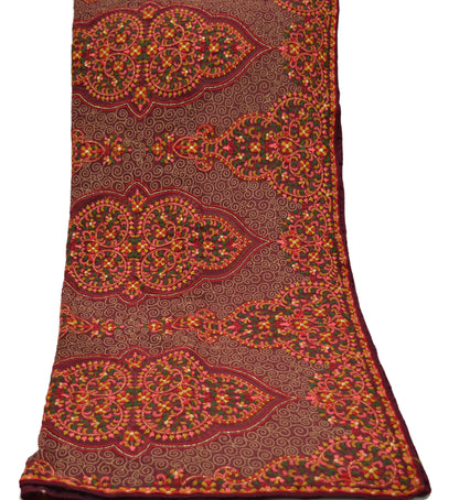 Indian Vintage Maroon Dupatta Pure Georgette Silk Long Stole Hand Embroidered Scarves Floral Design Stole Veil Wrap