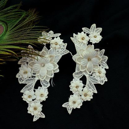 Indian Vintage 2 Pcs Rare Appliques Ivory Applique VERY OLD ANTIQUE Vintage Embroidered Snippets Remnants Craft Journals