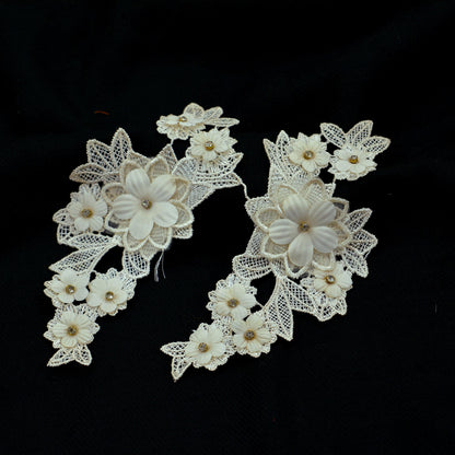 Indian Vintage 2 Pcs Rare Appliques Ivory Applique VERY OLD ANTIQUE Vintage Embroidered Snippets Remnants Craft Journals