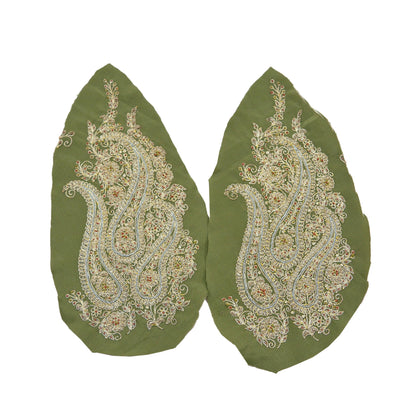 Indian Vintage 2 Pcs Rare Appliques Green Pure Crepe silk Applique VERY OLD ANTIQUE Vintage Embroidered Snippets Remnants Craft Journals