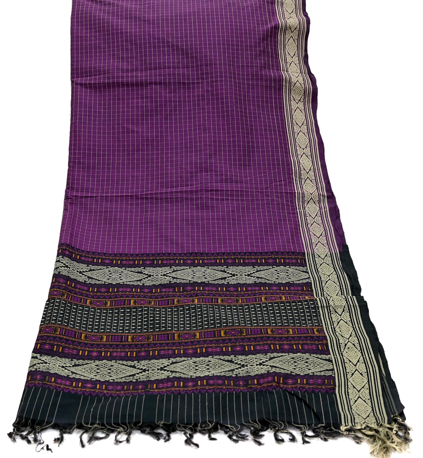 Indian Vintage Dupatta Black & Purple Long Stole Hand woven Sambalpuri Ikat Hijab Pure Cotton Indian Scarves Veil