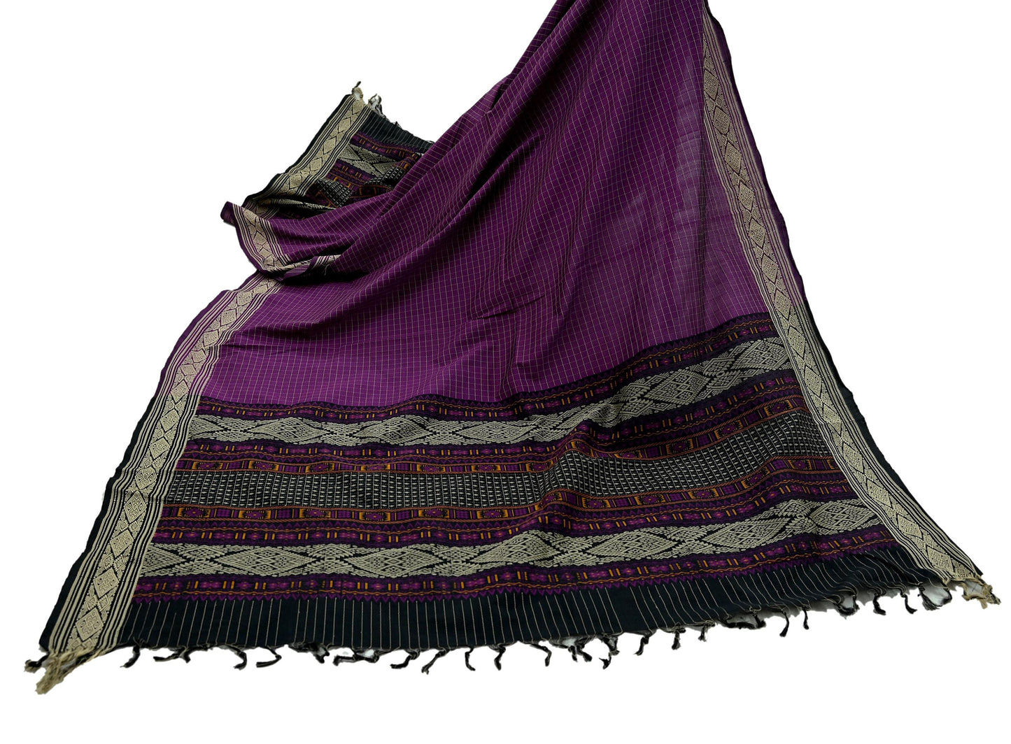 Indian Vintage Dupatta Black & Purple Long Stole Hand woven Sambalpuri Ikat Hijab Pure Cotton Indian Scarves Veil