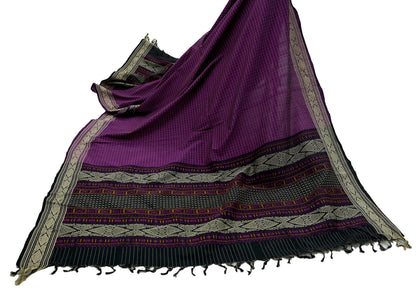 Indian Vintage Dupatta Black & Purple Long Stole Hand woven Sambalpuri Ikat Hijab Pure Cotton Indian Scarves Veil