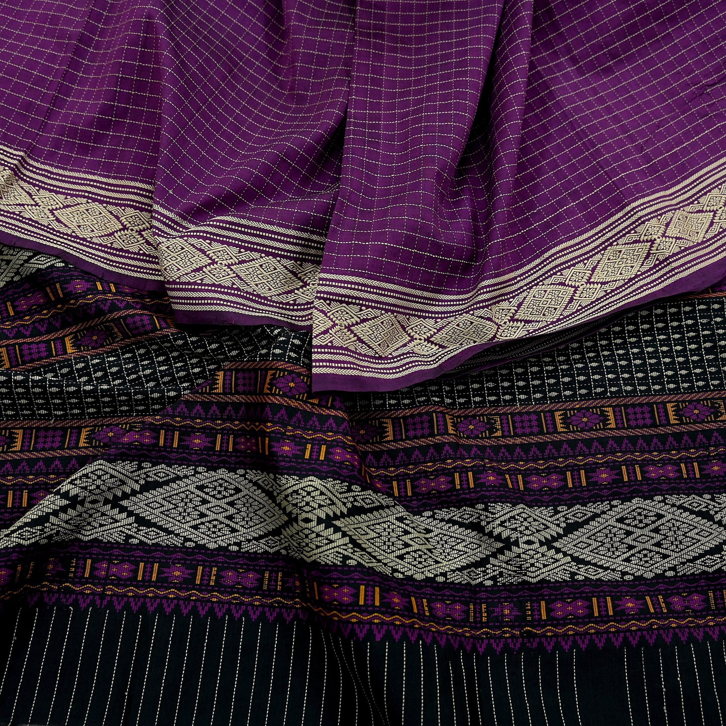 Indian Vintage Dupatta Black & Purple Long Stole Hand woven Sambalpuri Ikat Hijab Pure Cotton Indian Scarves Veil