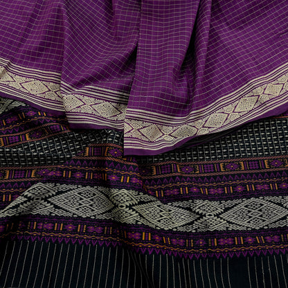 Indian Vintage Dupatta Black & Purple Long Stole Hand woven Sambalpuri Ikat Hijab Pure Cotton Indian Scarves Veil
