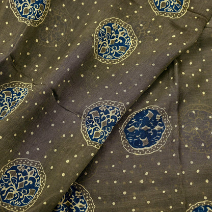 Indian Vintage Dupatta Green & Blue Dupatta Long Stole Block Print Pure Chanderi Silk Indian Scarves Veil Golden Zari