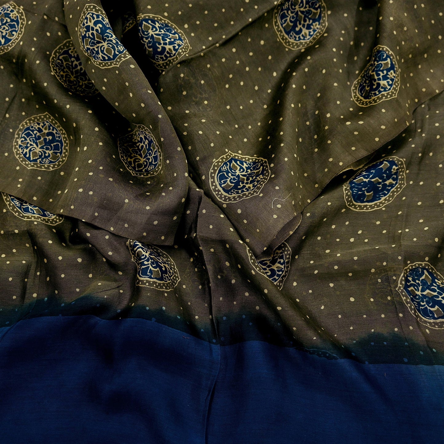 Indian Vintage Dupatta Green & Blue Dupatta Long Stole Block Print Pure Chanderi Silk Indian Scarves Veil Golden Zari