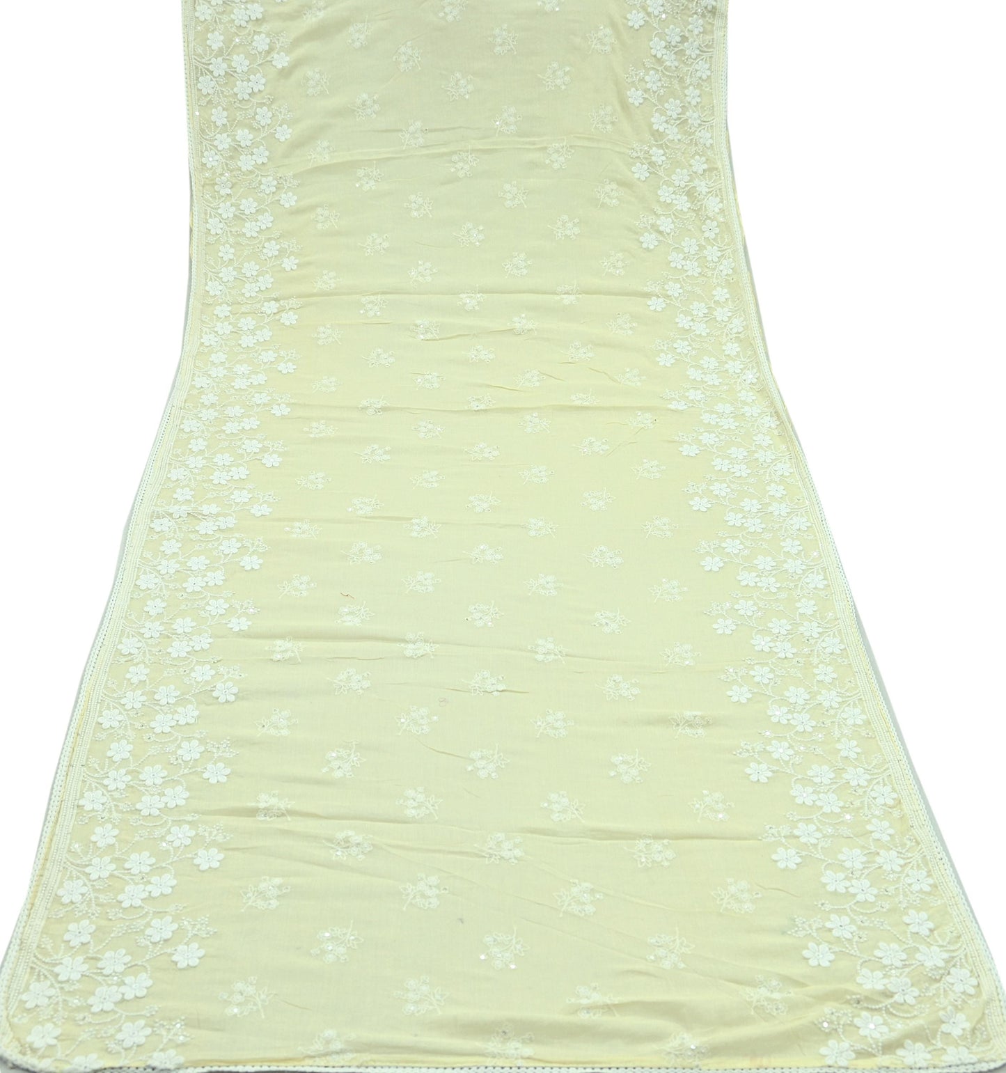 Indian Vintage Yellow Dupatta Long Stole Embroidered Pure Cotton Scarves Veil Sequins Soft