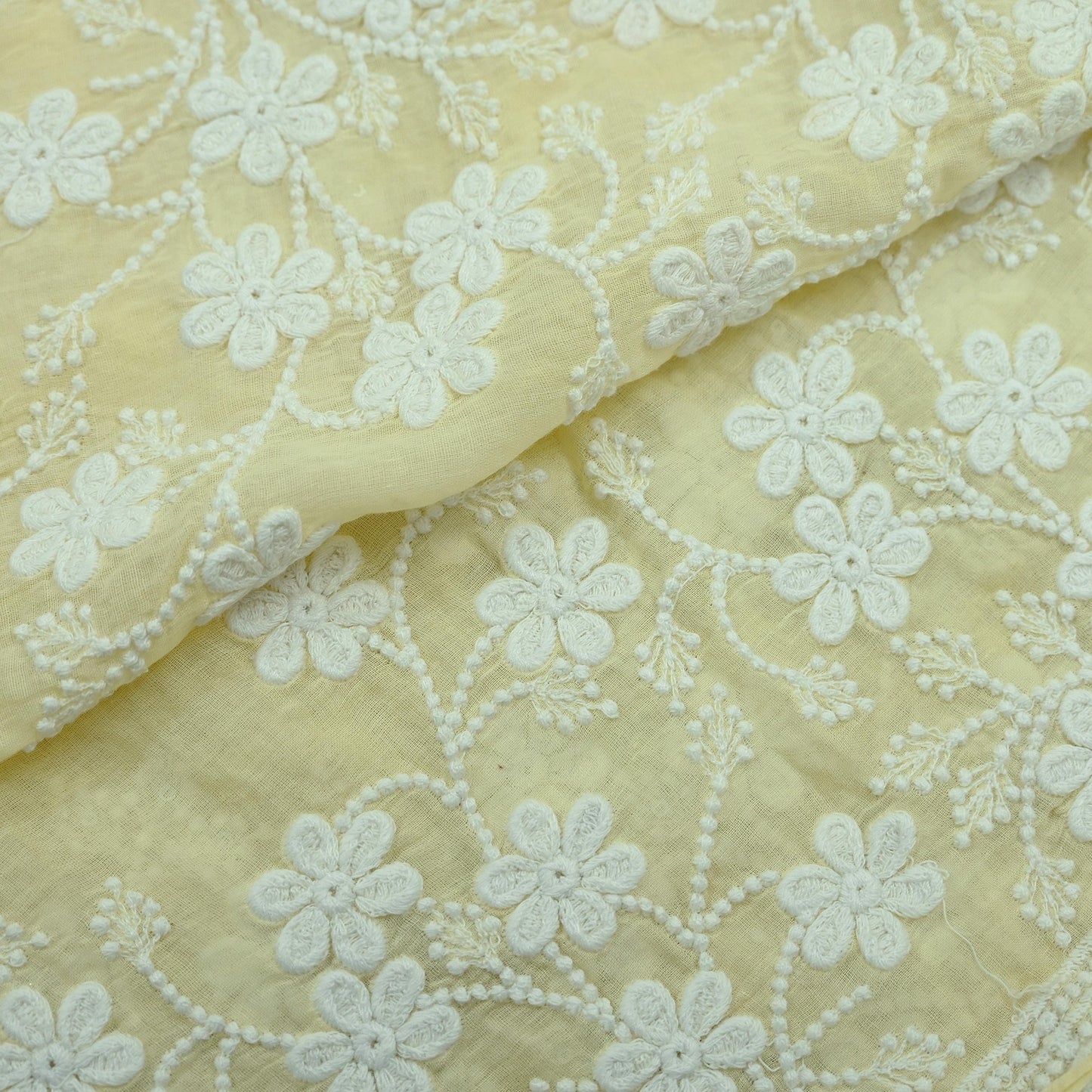 Indian Vintage Yellow Dupatta Long Stole Embroidered Pure Cotton Scarves Veil Sequins Soft
