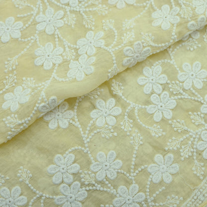 Indian Vintage Yellow Dupatta Long Stole Embroidered Pure Cotton Scarves Veil Sequins Soft