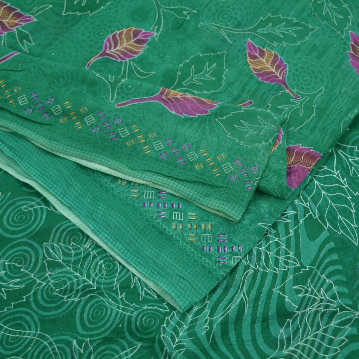 Indian Vintage Green Saree Printed Pure Cotton Sari Craft Fabric Soft 5Yd Sewing Sarong Wrap Boho Floral Dress making Crafting Quilting