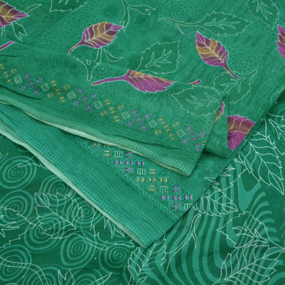 Indian Vintage Green Saree Printed Pure Cotton Sari Craft Fabric Soft 5Yd Sewing Sarong Wrap Boho Floral Dress making Crafting Quilting