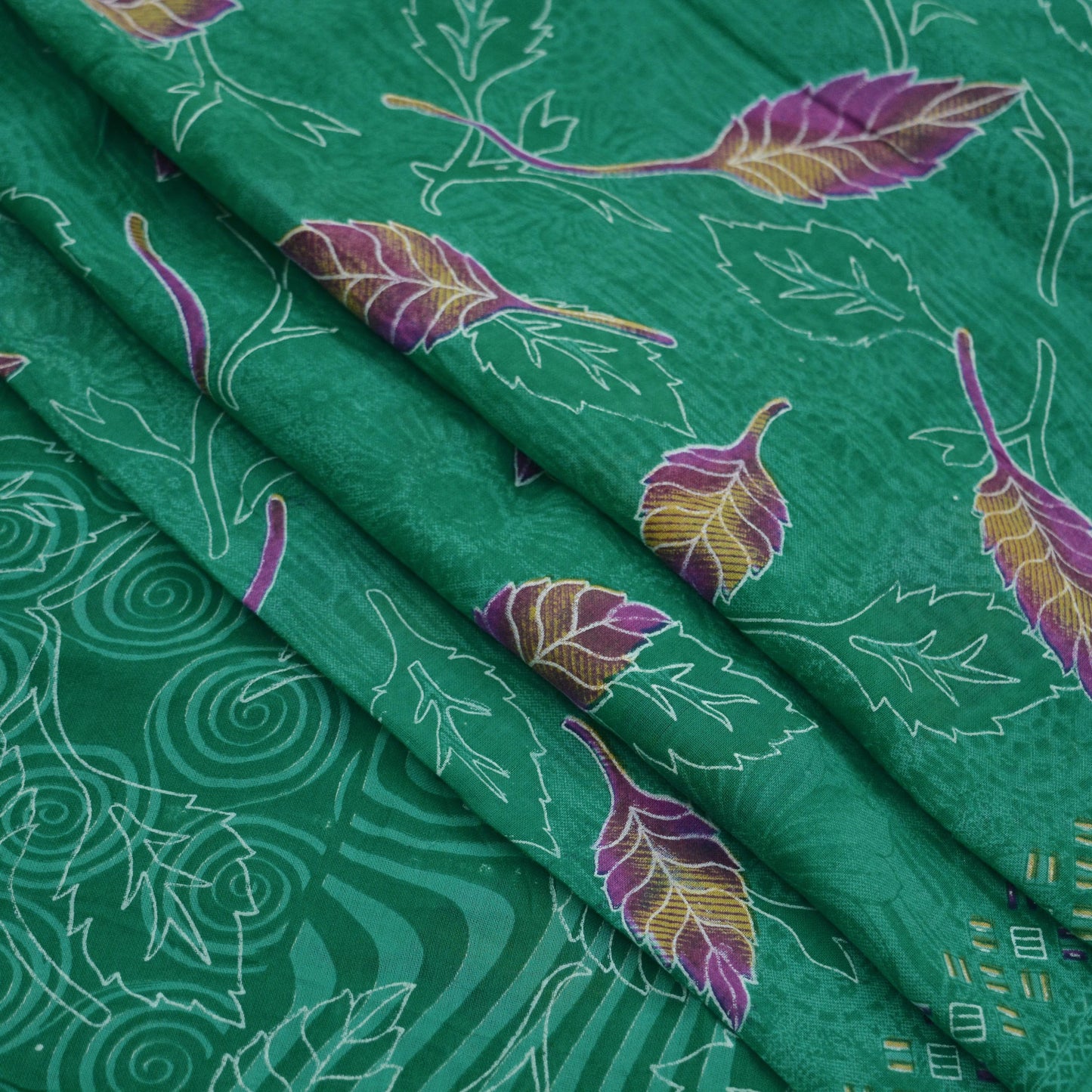 Indian Vintage Green Saree Printed Pure Cotton Sari Craft Fabric Soft 5Yd Sewing Sarong Wrap Boho Floral Dress making Crafting Quilting