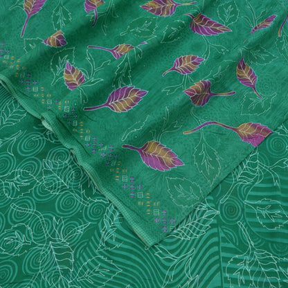 Indian Vintage Green Saree Printed Pure Cotton Sari Craft Fabric Soft 5Yd Sewing Sarong Wrap Boho Floral Dress making Crafting Quilting