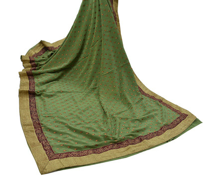 Indian Vintage Green Saree Pure Crepe Silk Hand Embroidered Sari Craft Fabric 6Yd Sewing Soft Zari Wedding/Bridal Sarees