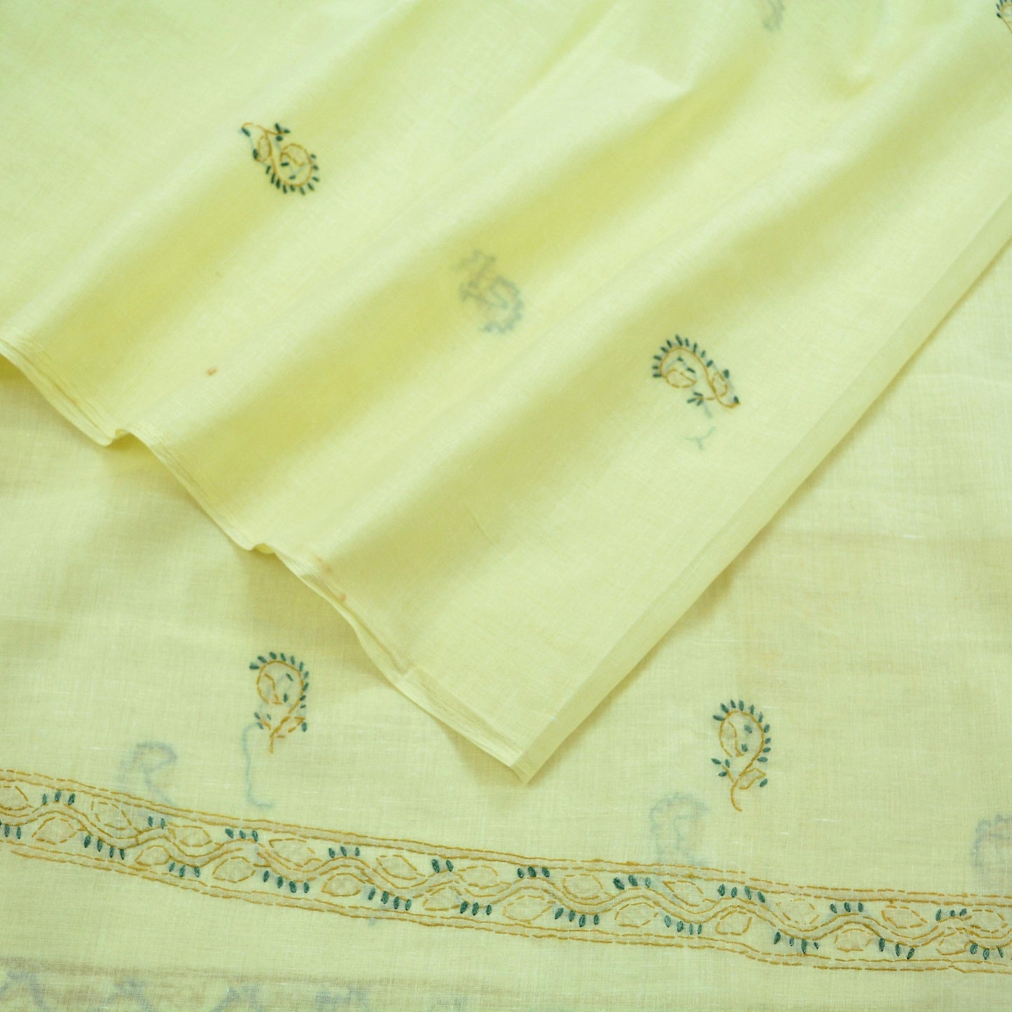 Indian Vintage Yellow Dupatta Long Stole Pure Cotton Handmade Chikankari Scarves Veil Scarf Wrap Hippie Boho Soft