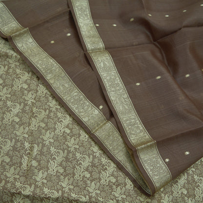 Indian Vintage Saree Brown 100% Pure Silk Hand Woven Sari Craft Fabric 5Yd Ethnic Floral Dress making Crafting Upcycle Quilting Bollywood