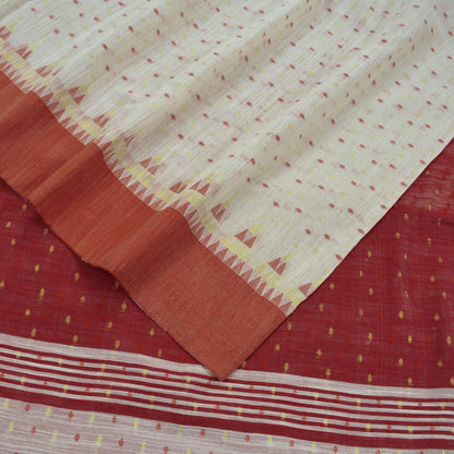 Indian Vintage Sari Red & White Hand Woven sarees Cotton Craft Fabric 5Yd Floral Golden Zari Dress making Crafting Bollywood sari Fringes